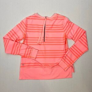 Lululemon Womens Top 4 Coral Stripe Run Warm Up‎ Crew Long Sleeve Preppy